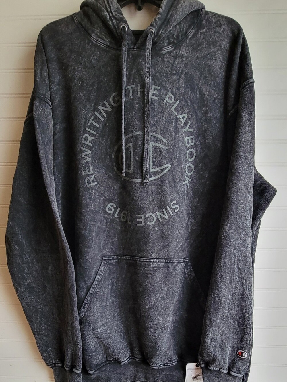 NWT Champion Mineral Wash Hoodie Black XLT Big Tall Pullover Sweatshirt Graphic